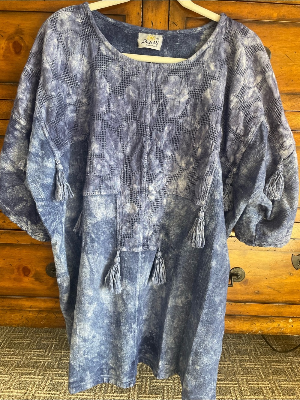 Vintage Dunes Blue Tie-Dye Tassel Boho Tunic Cover Up